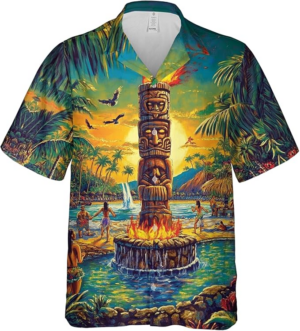 Tiki Tribal Hawaiian Shirts for Men – Tropical Summer Button Down Mens Hawaiian Shirts Short Sleeve